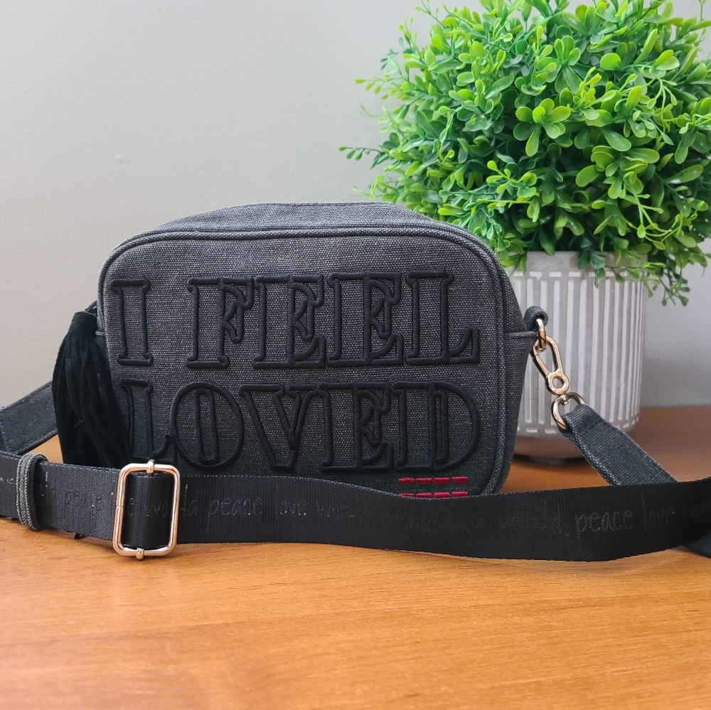 Peace Love World Black Denim Crossbody Bag